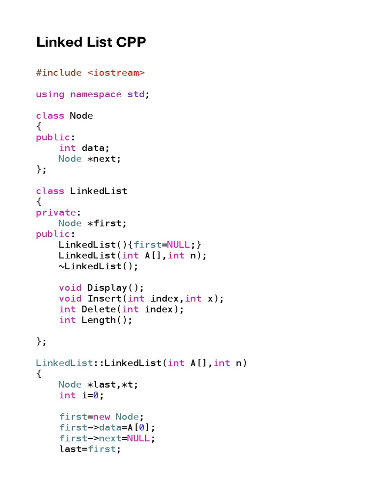 Linked List Implementation in C++ | PDF