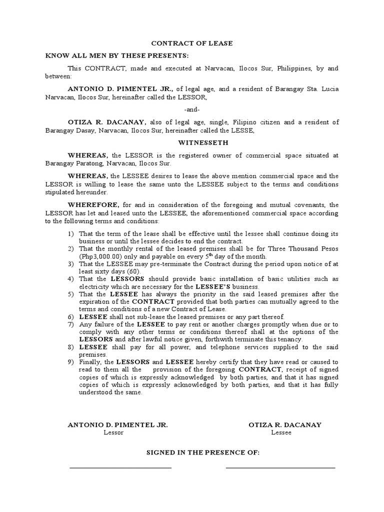 Stall Rental Agreement in Narvacan | PDF | Landlord–Tenant Law | Lease