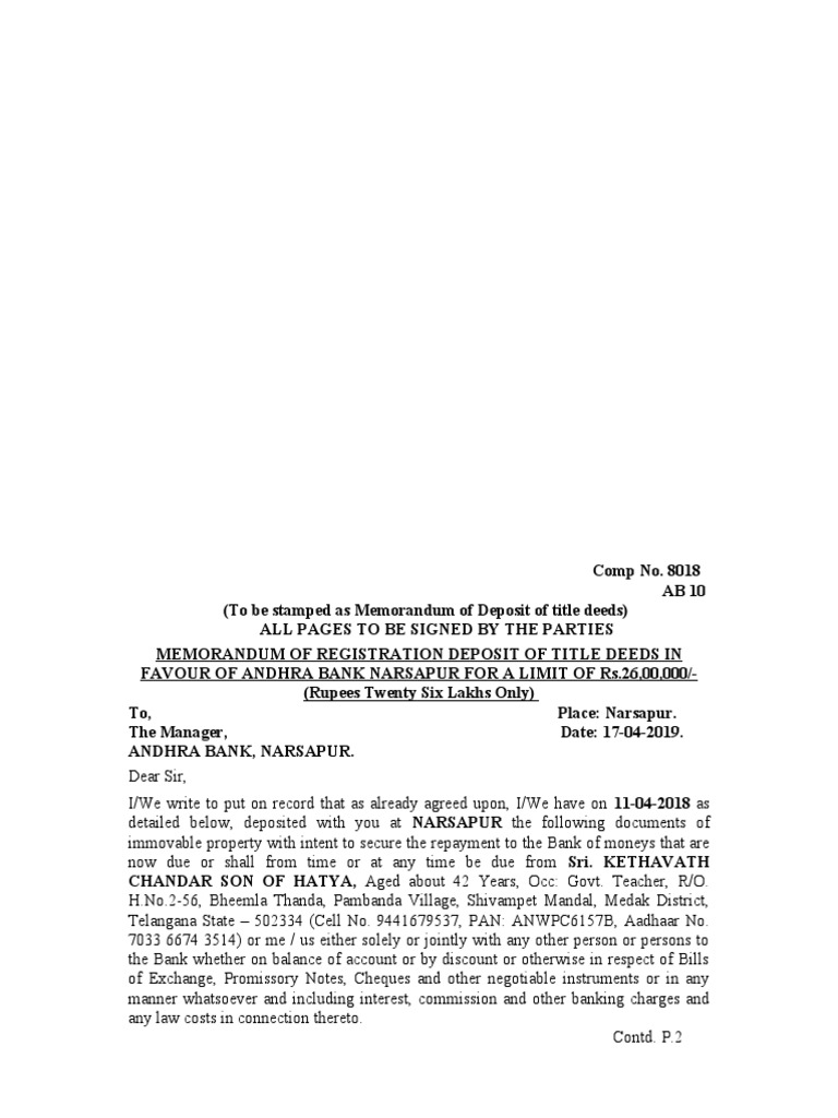MODT for Andhra Bank, Telangana | PDF