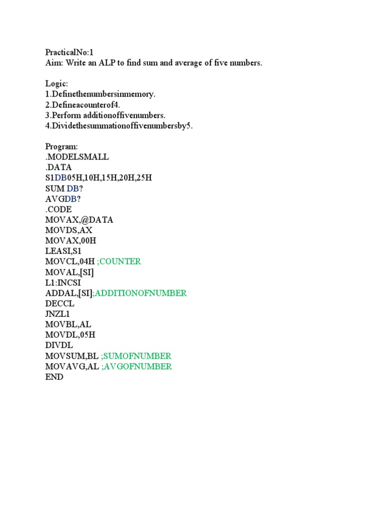 ALP for Sum and Average of Numbers | PDF