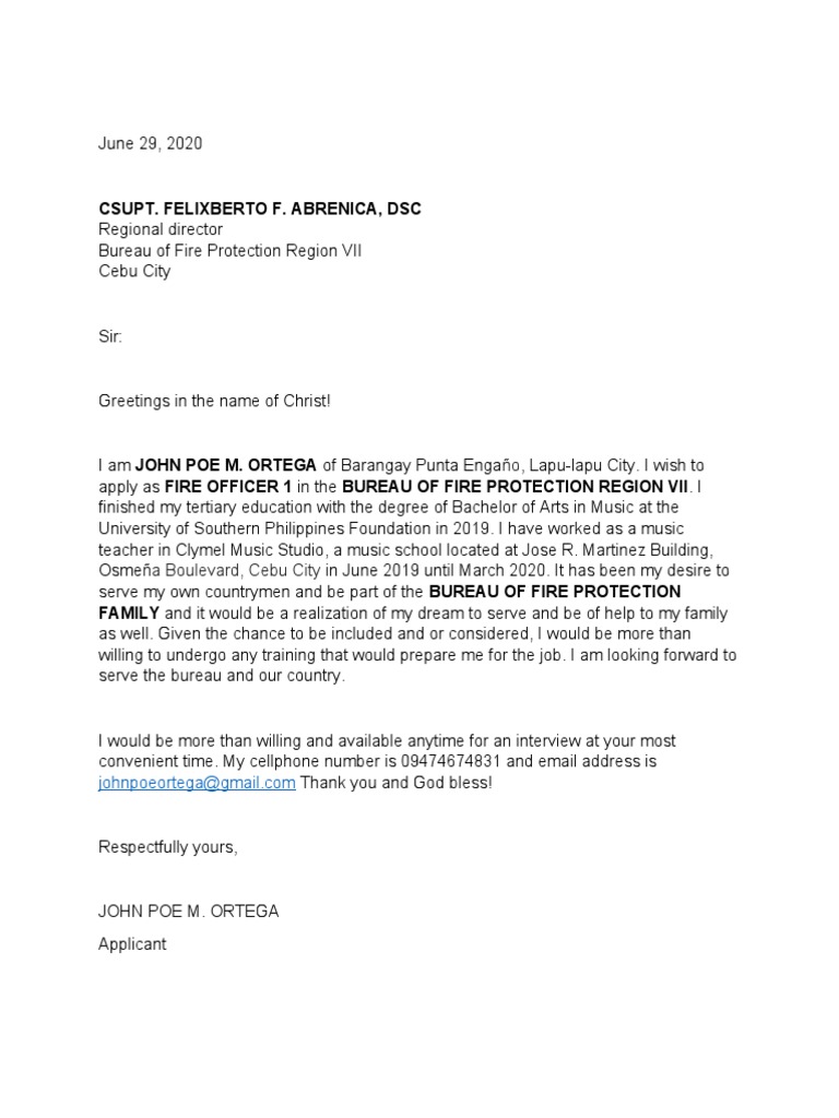 Application Letter For BFP PDF