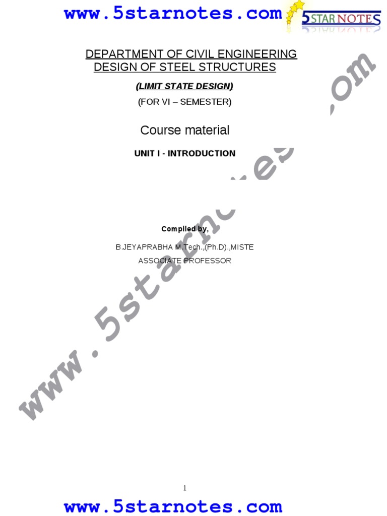 Steel Lecture - 1 | PDF | Strength Of Materials | Structural Load