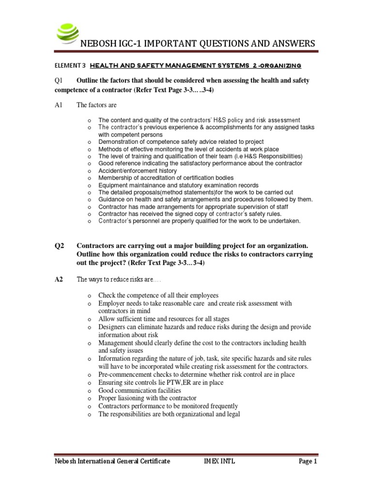 Nebosh Igc-1 Important Questions and Answers | PDF | Occupational ...