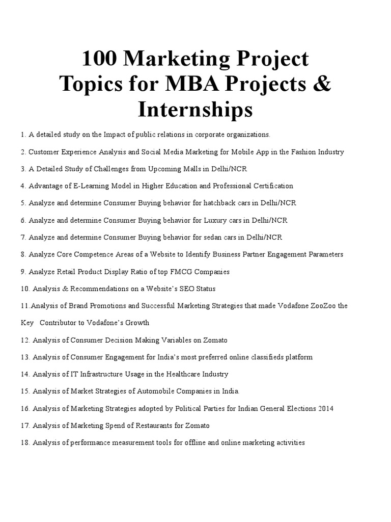 list of topics for marketing research project