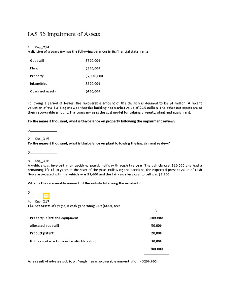 IAS 36 Impairment of Assets Review | PDF | Goodwill (Accounting ...