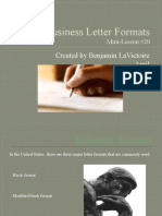 Business Letter Formats: Created by Benjamin Lavictoire April 2012