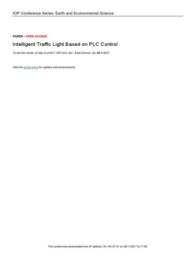 Intelligent Traffic Light PLC Control | PDF | Programmable Logic ...