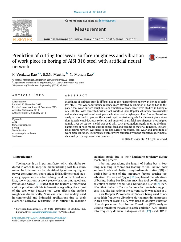 Prediction of Cutting Tool Wear, Surface Roughness and Vibration of ...