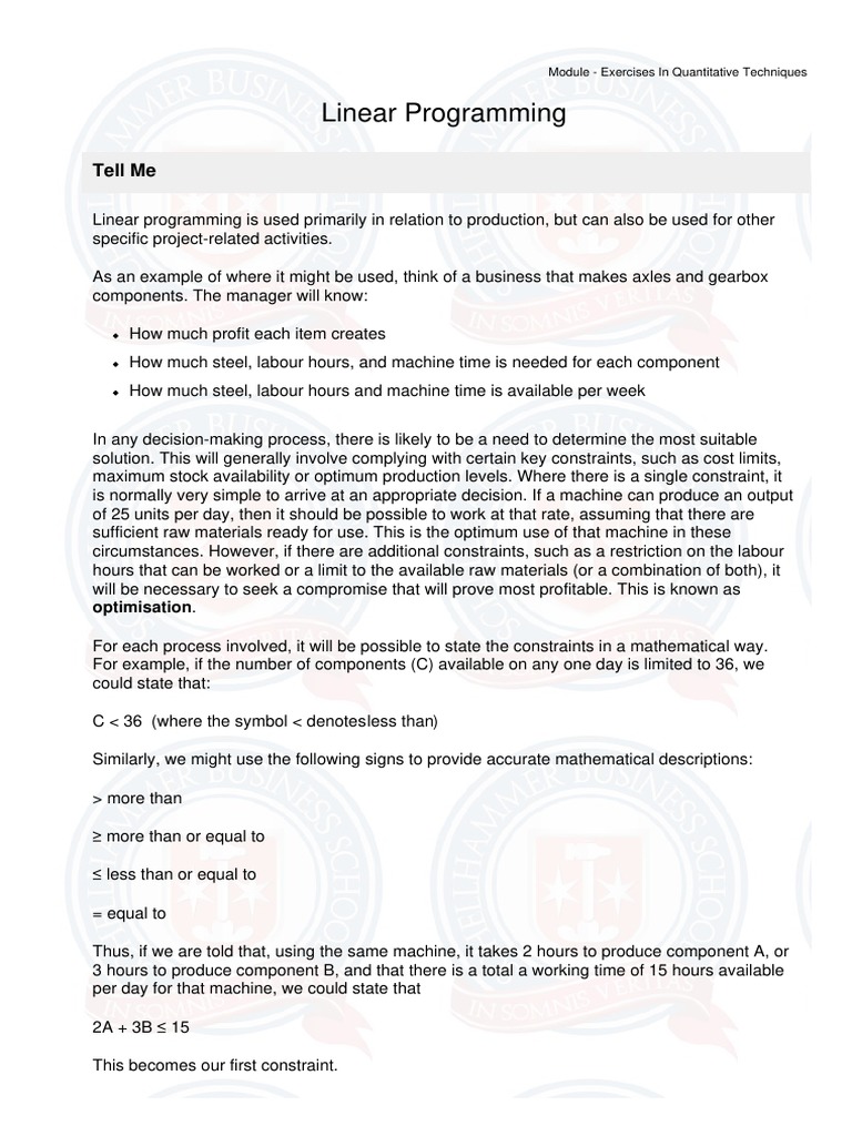 Linear Programming: Tell Me | PDF | Mathematical Optimization | Linear ...