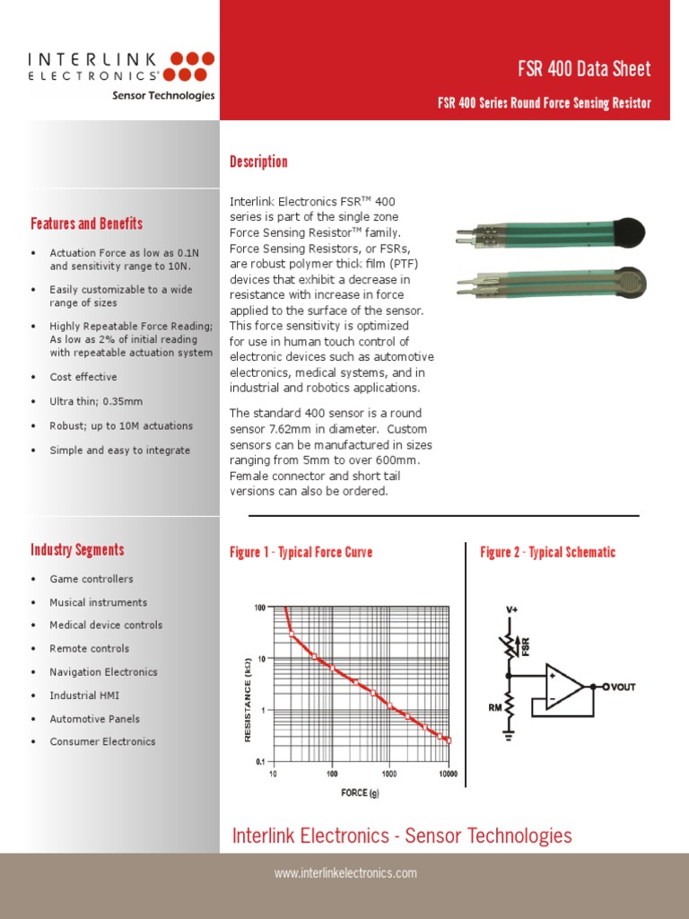 FSR 400 Series Sensor Datasheet | PDF | Electrical Engineering ...