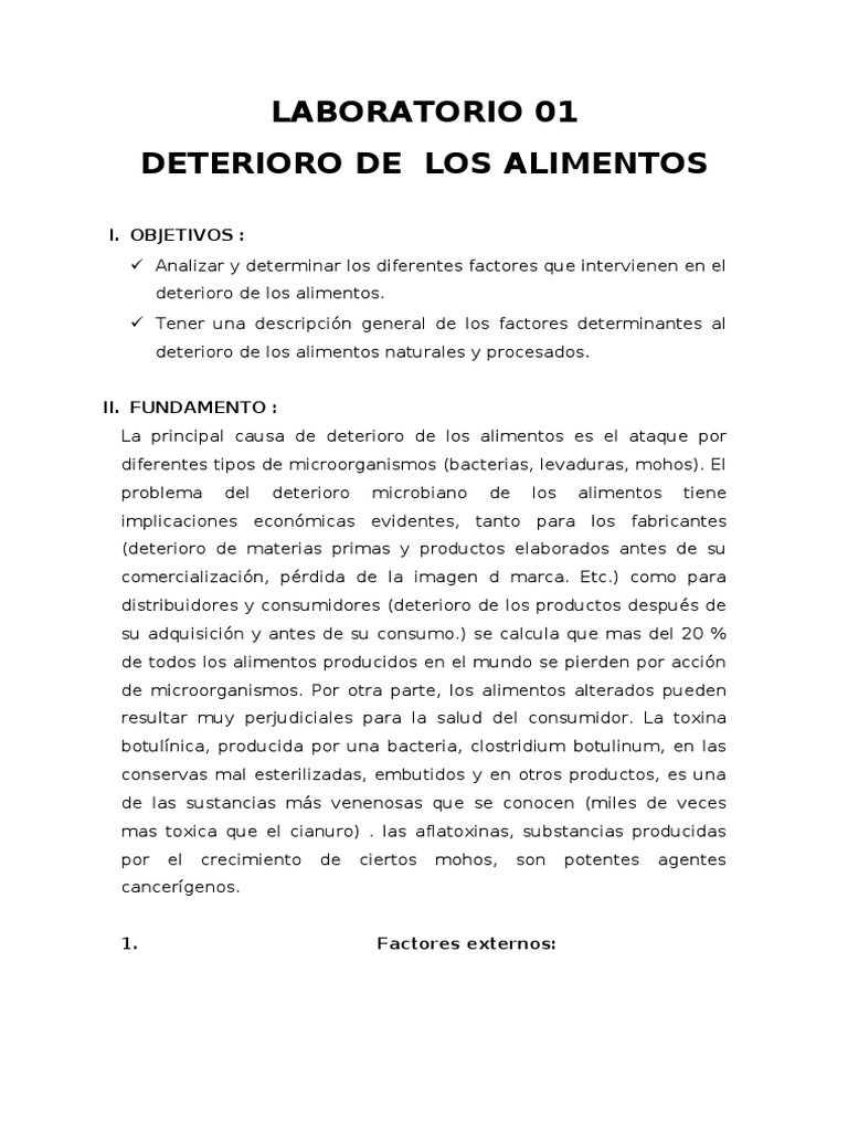 Factores del Deterioro Alimentario | PDF | Carbohidratos | Alimentos