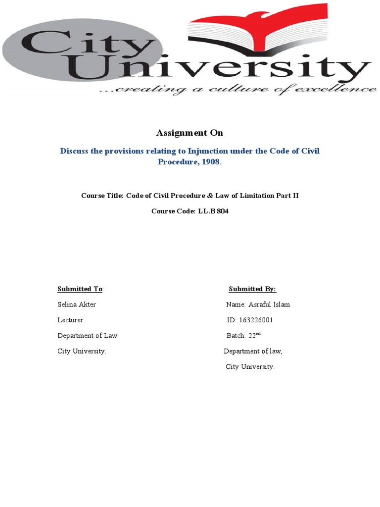 Assignment On Discuss The Provisions Relating To Injunction Under The