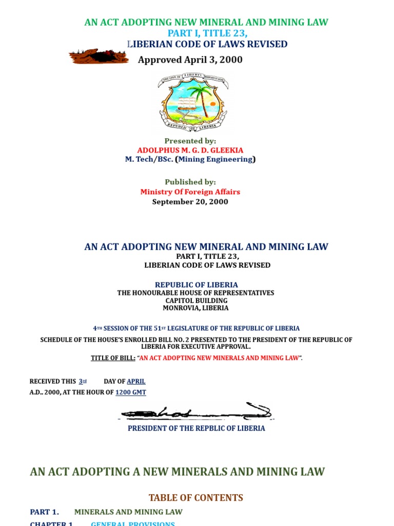 Liberia's New Minerals and Mining Law | PDF | Mineral Rights | Mining