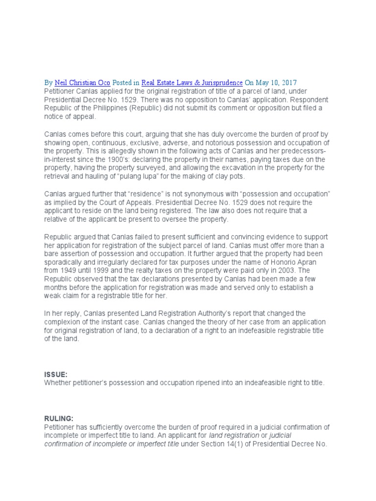 Proof Required in A Judicial Confirmation of Incomplete or Imperfect ...