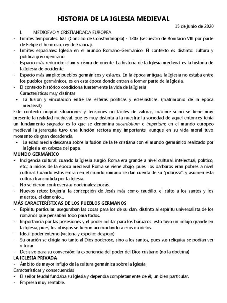 Historia de La Iglesia Medieval | PDF | Edades medias | Iglesia Católica
