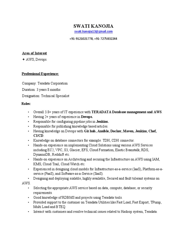 AWS DevOps Specialist Resume | PDF | Amazon Web Services | Cloud Computing