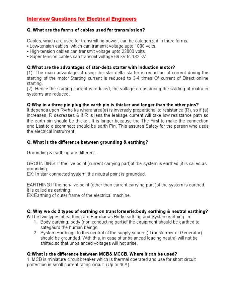 Basic Interview-Questions-for-Electrical Engineers | PDF | Alternating ...
