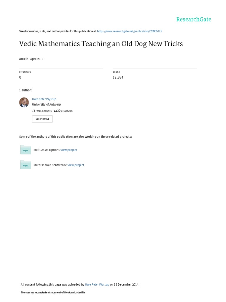 Vedic Mathematics Teaching An Old Dog New Tricks: April 2010 | PDF ...