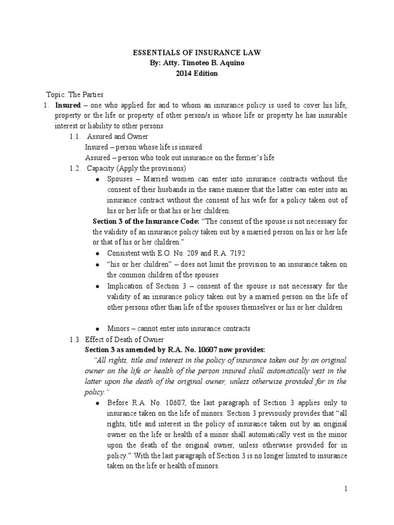 Essentials of Insurance Law PDF Life Insurance Insurance