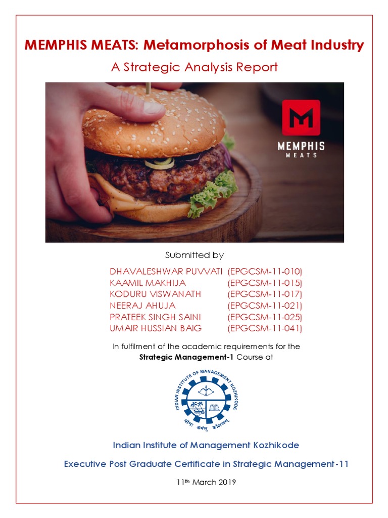 EPGCSM11 - SM-1 Project Report - Group-6 - Memphis Meats-Metamorphosis ...