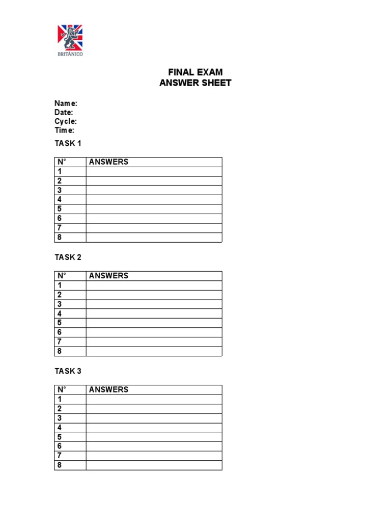 Final Exam and Reading Task - Answer Sheet | PDF | Career & Growth