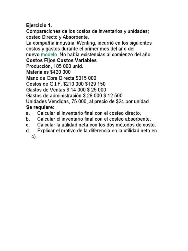 Comparativa de Costeo Directo y Absorbente | PDF | Margen bruto | Economias