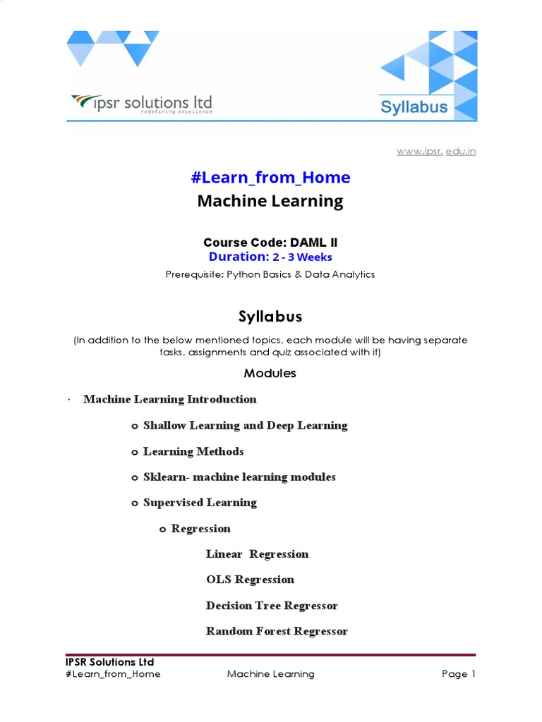 Machine Learning Course Overview | PDF | Machine Learning | Cluster ...