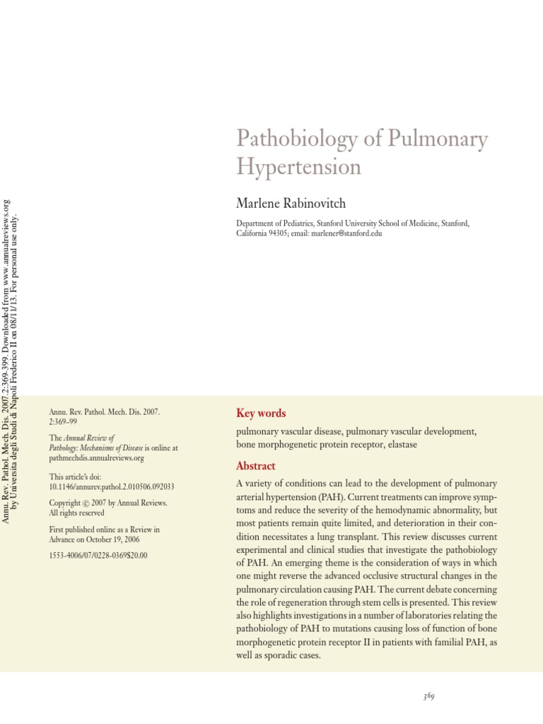 Pathobiology of Pulmonary Hypertension: Marlene Rabinovitch | PDF ...