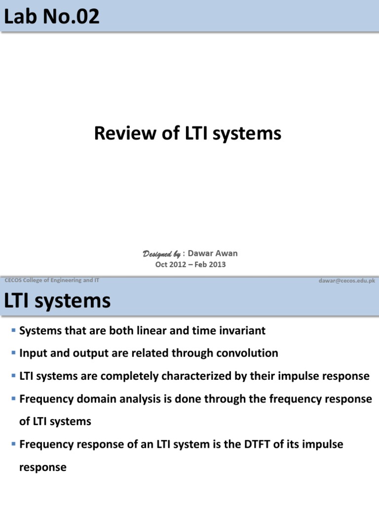 Review of LTI Systems: Designed By: Dawar Awan | PDF