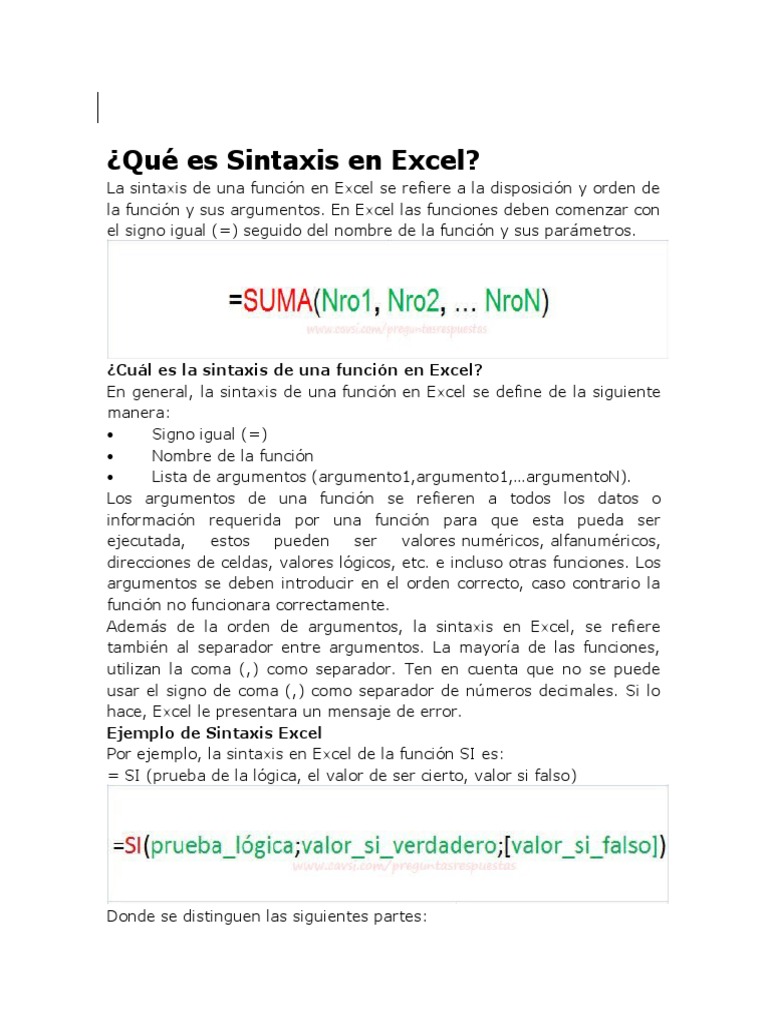 Qué Es Sintaxis en Excel PDF