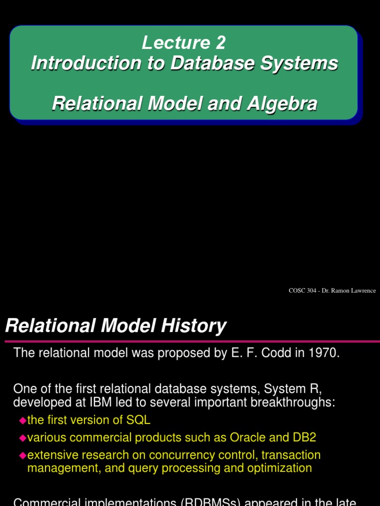Introduction To Database Systems Relational Model and Algebra | PDF ...