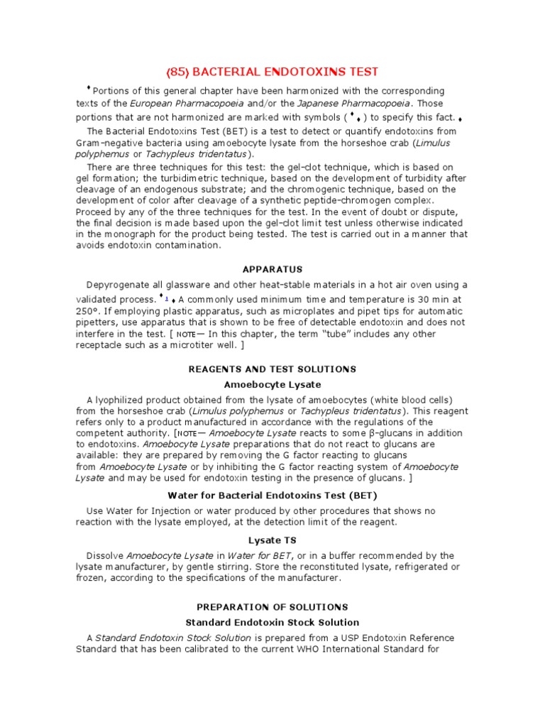 85 Bacterial Endotoxin Test Usp Monograph Download Free PDF