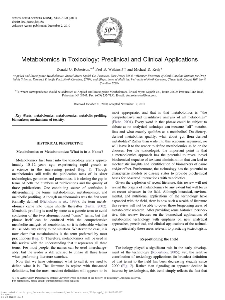 02 Metabolomics In Toxicology Pdf Metabolomics Mass Spectrometry