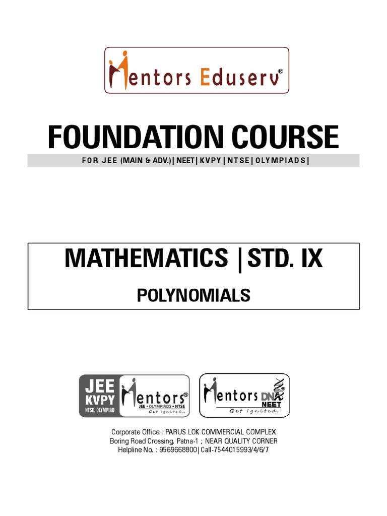 Foundation Gs Mathematics 2 Polynomials Package Pdf Division Mathematics Factorization
