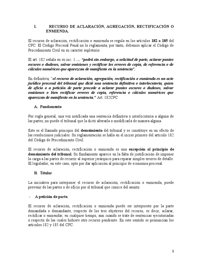 Recurso de Aclaración o Enmienda PDF Sentencia (ley