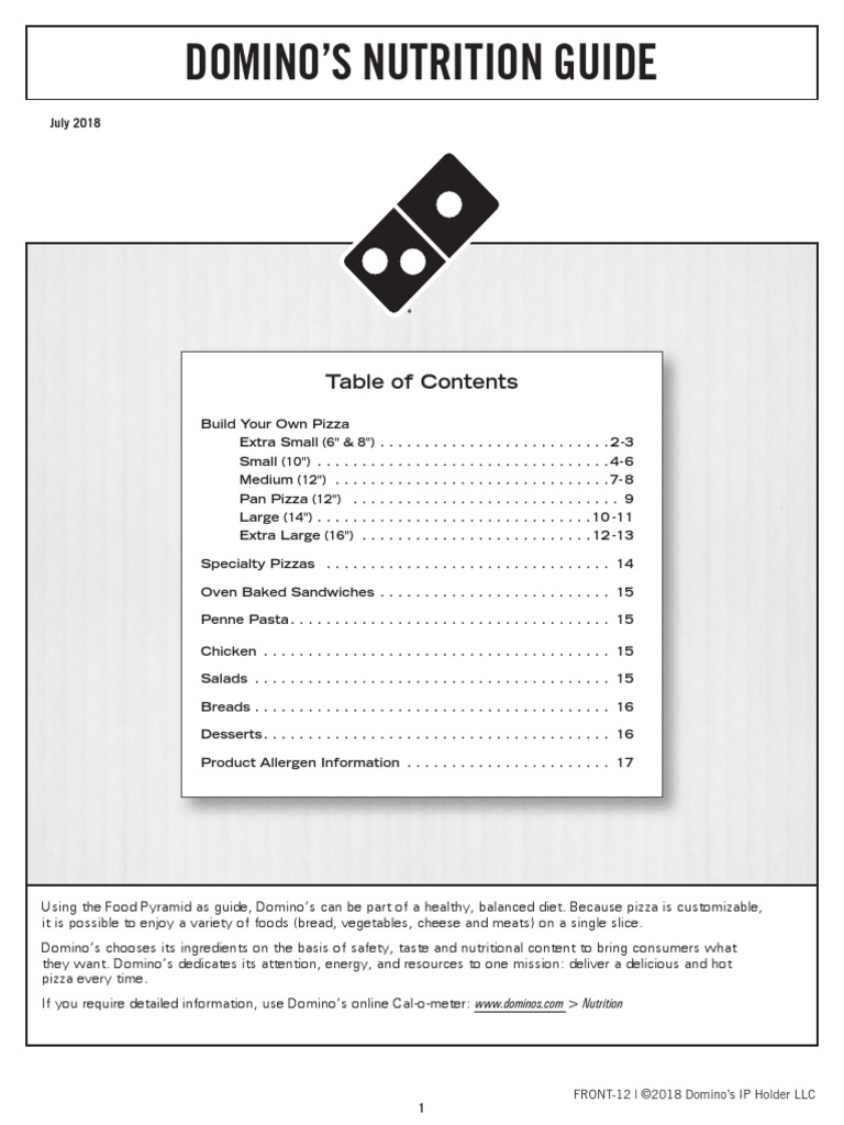 Domino'S Nutrition Guide | Download Free PDF | Nutrition Facts Label