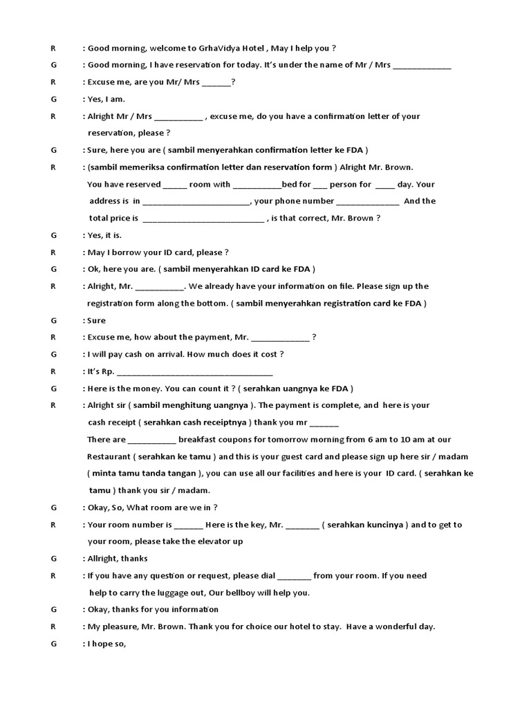 Hotel Check-In Conversation Guide | PDF