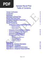 Sample Recall Plan: Assignment of Roles and Responsibilities