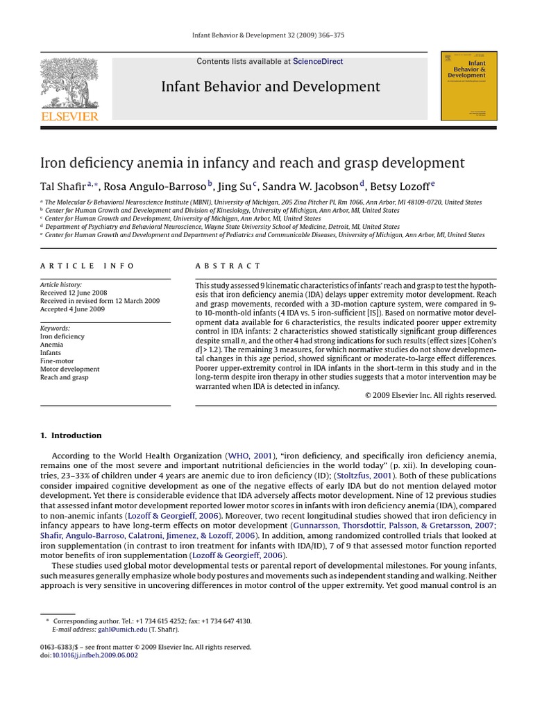 Infant Behavior and Development: Iron Deficiency Anemia in Infancy and ...