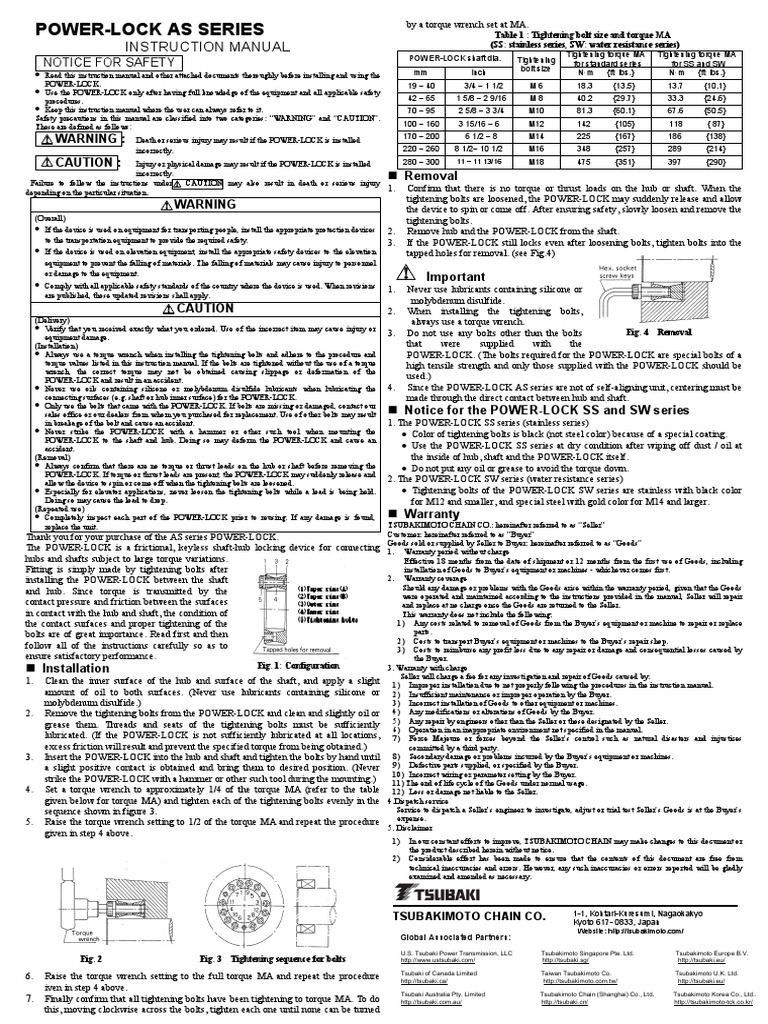 Tightening torque specifications and safety precautions for POWER-LOCK ...