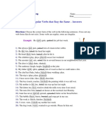 Using Irregular Verbs That Stay The Same - Answers PDF