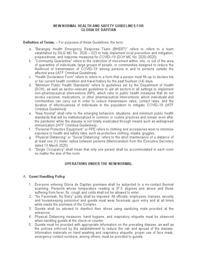 Health and Safety Guidelines Governing The Operations of