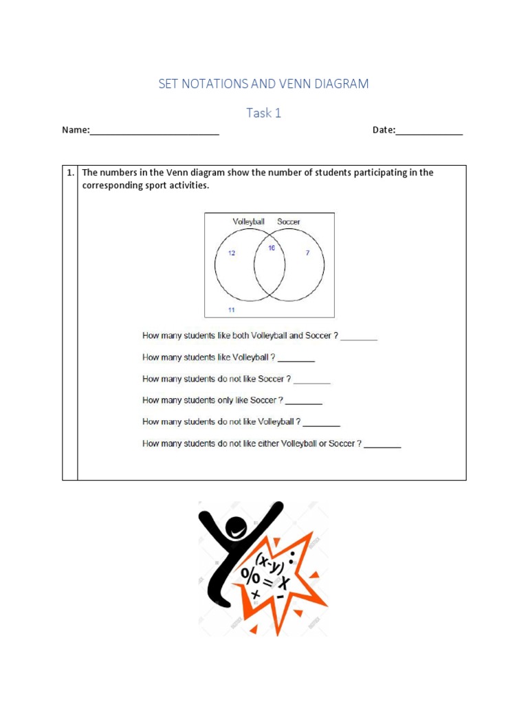 Set Notation And Venn Diagram Questions Venn Diagram Workshe