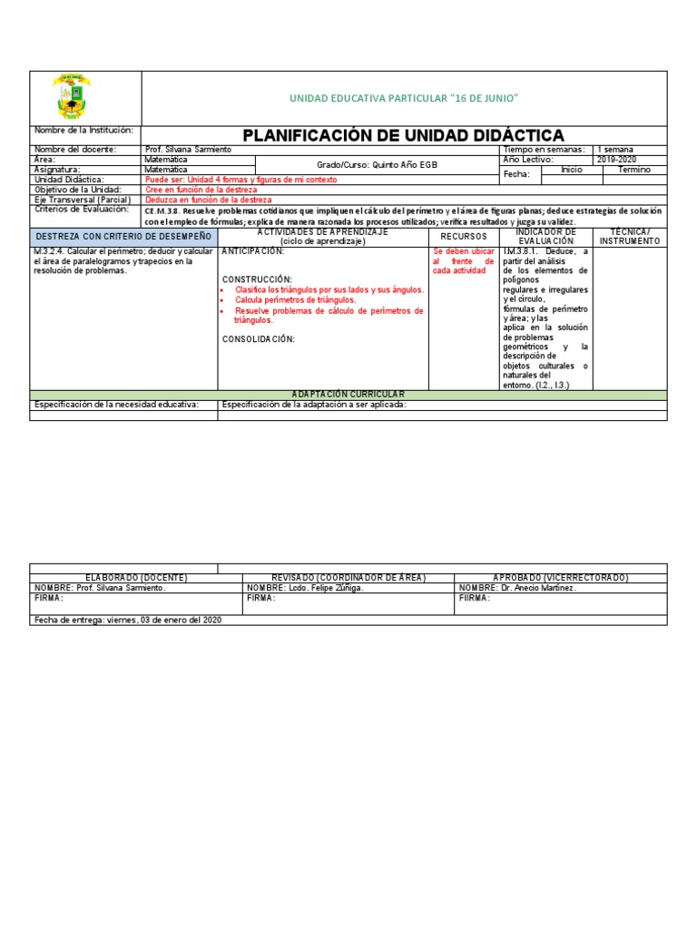 Formato Plan de Clase, Matematica Segunro Bimestre | PDF | Triángulo ...