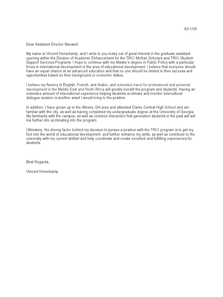 Graduate Assistantship Cover Letter PDF