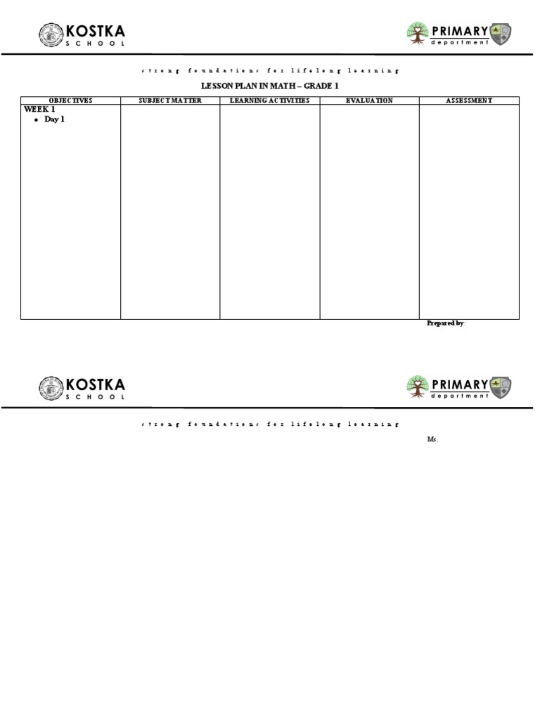 Lesson Plan in Math - Grade 1 Week 1: Objectives Subject Matter ...