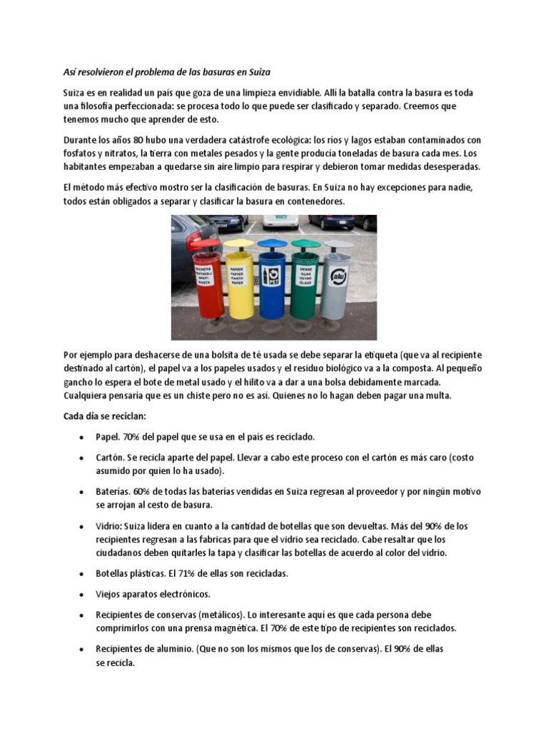 Reciclaje en Suiza: Éxito y Conciencia | PDF | Papel | Residuos