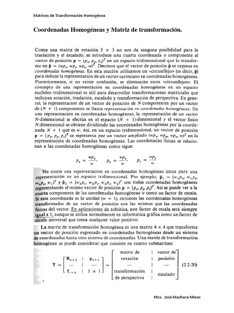 Matrices de Transformación Homogénea | PDF