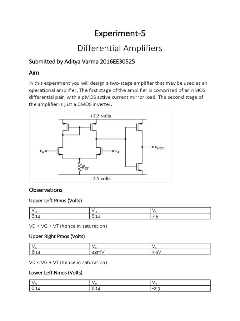 Differential Amplifier Design Experiment | PDF
