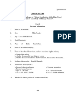 Questionnaire "Patterns and Challenges To Political Socialization of The High School Students: A Case Study of Shimoga District"